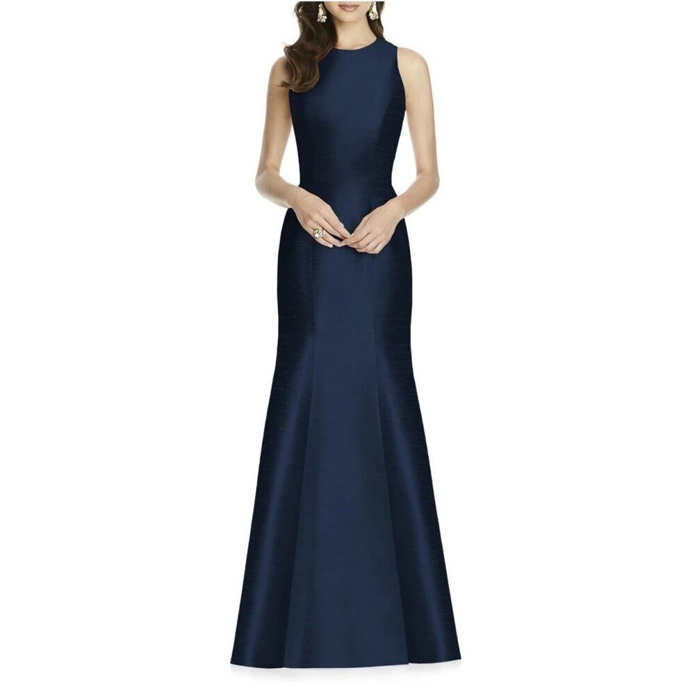 ALFRED SUNG D734 Black Dupioni Bow Open Back Cut-Out Mermaid Gown Dress 10 US